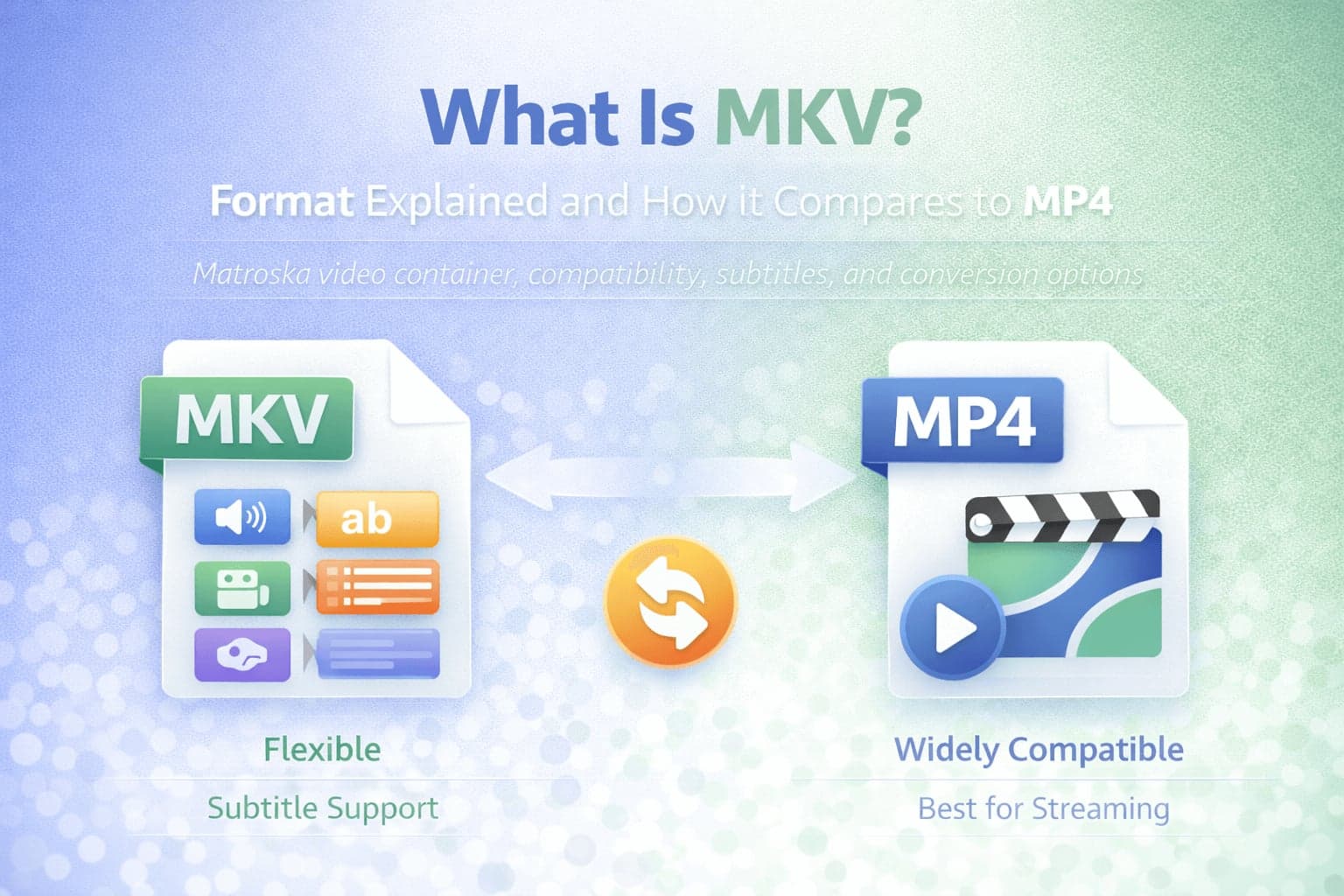 MKV vs MP4 comparison banner explaining Matroska container flexibility and MP4 compatibility.